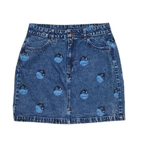 Vintage Sea World Denim Mini Skirt Womens Medium Shamu Killer Whale AOP Y2K 90s